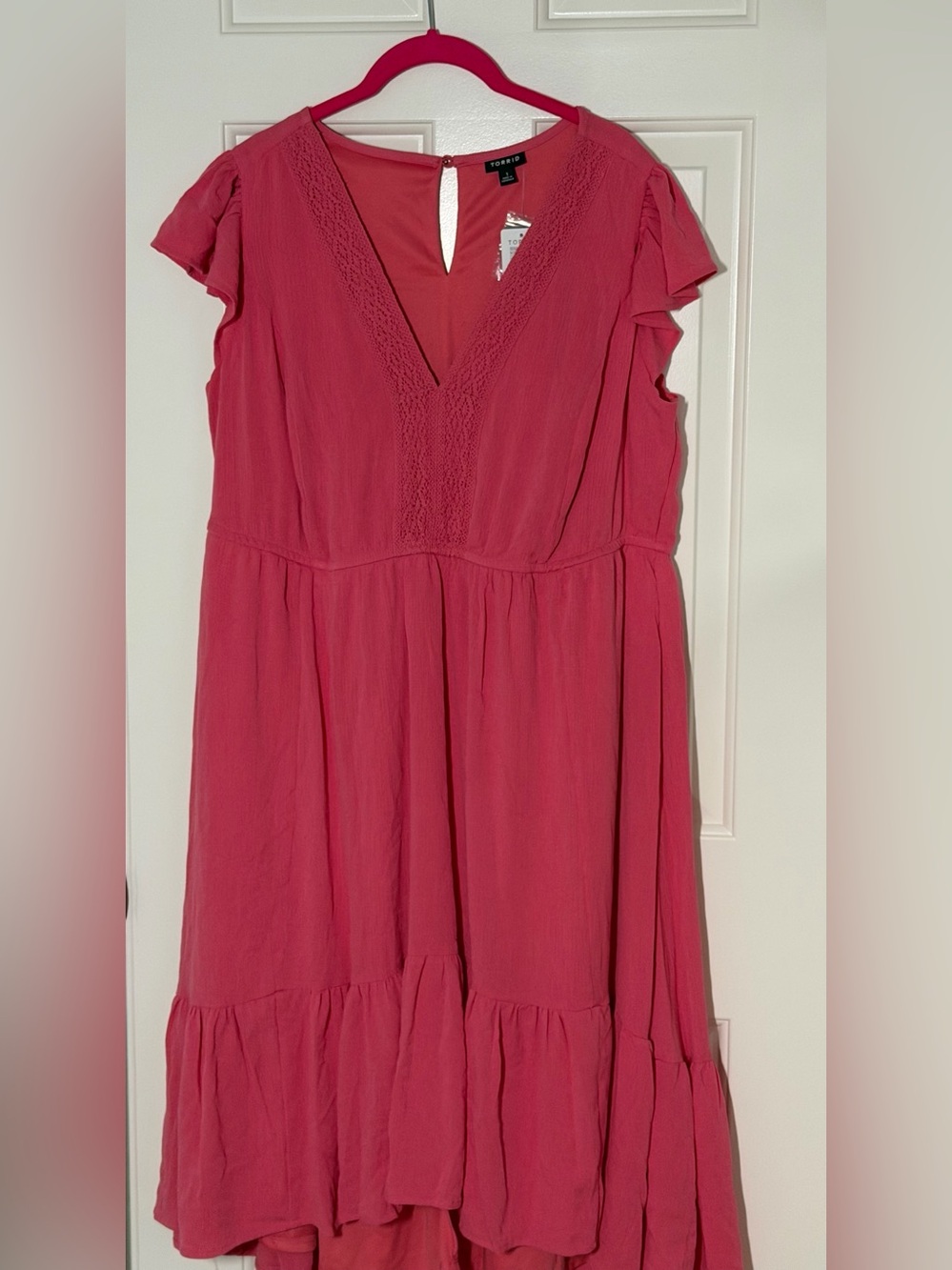 NWT Torrid Rose Pink V-Neck Flutter Sleeve Dress 1X